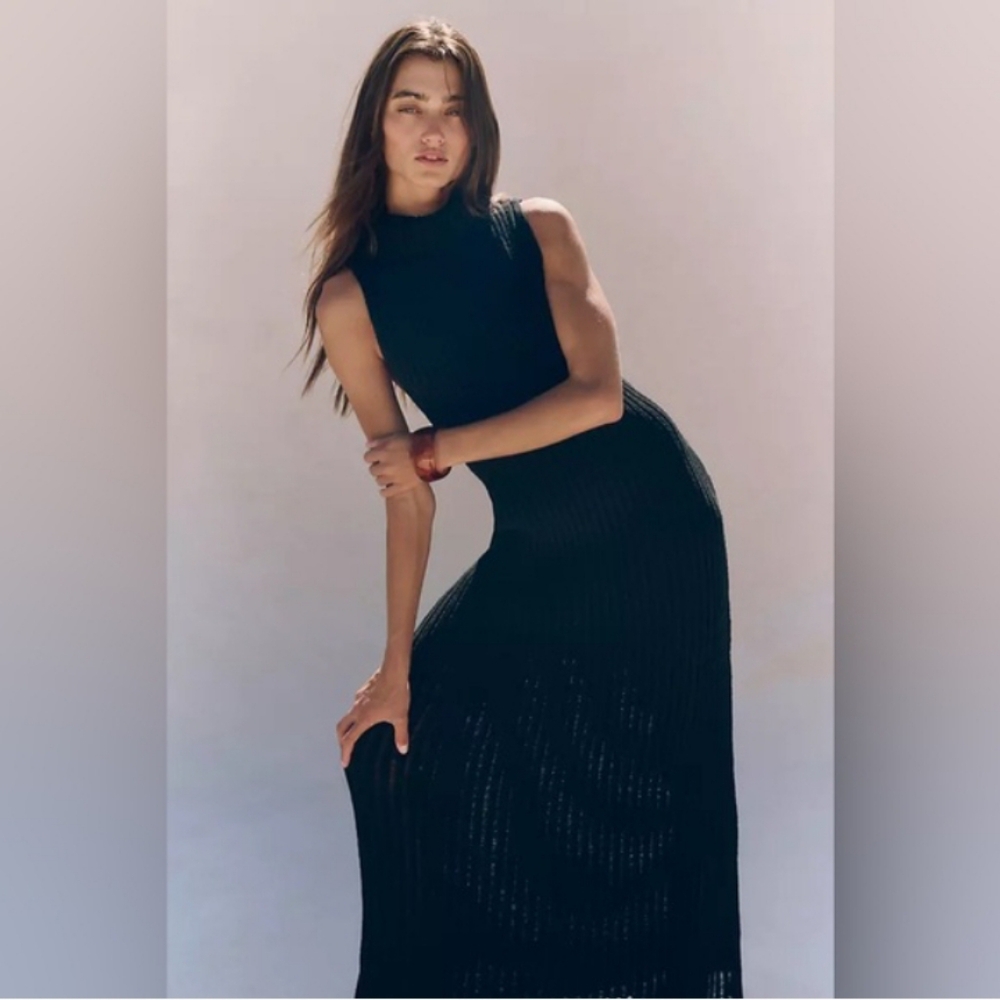 a new day Ribbed Knit Black Maxi Dress NWT
